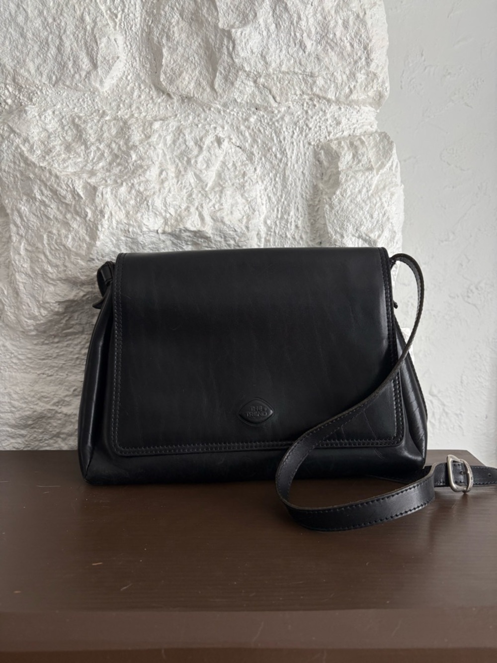 Black Leather Crossbody Bag with Adjustable Strap
